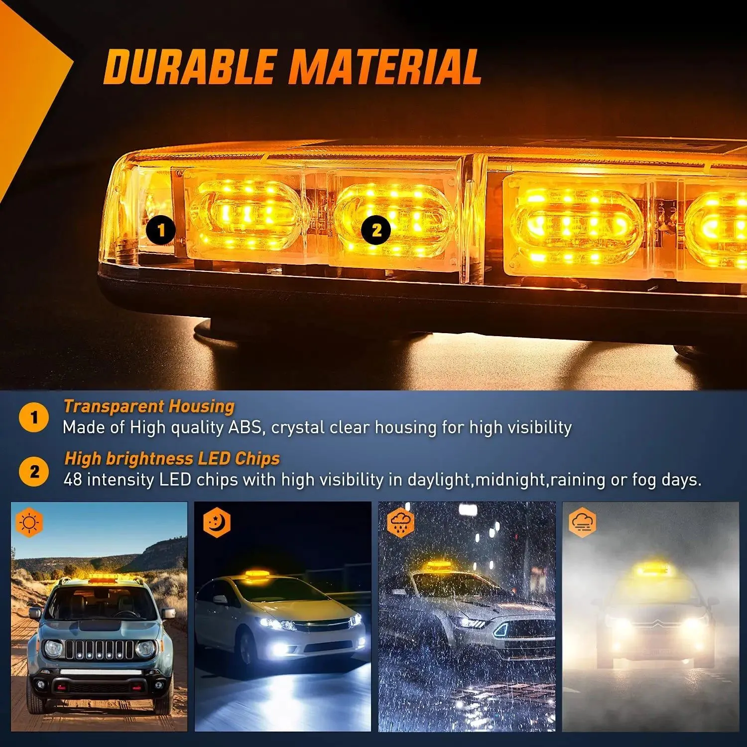 12 Inch 48 Leds Roof Top Amber Emergency Strobe Light