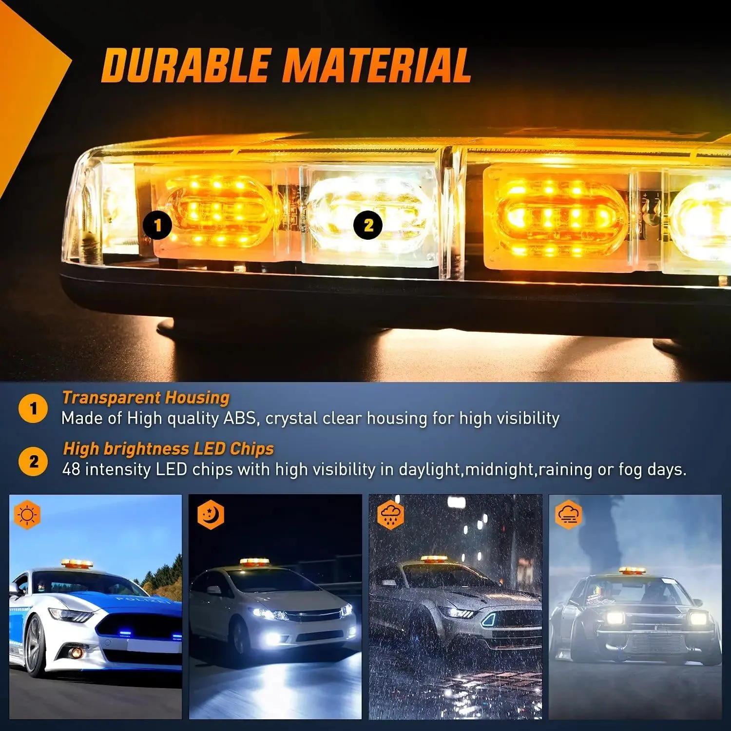 12 Inch 48 Leds Roof Top Amber Mix White Emergency Strobe Light