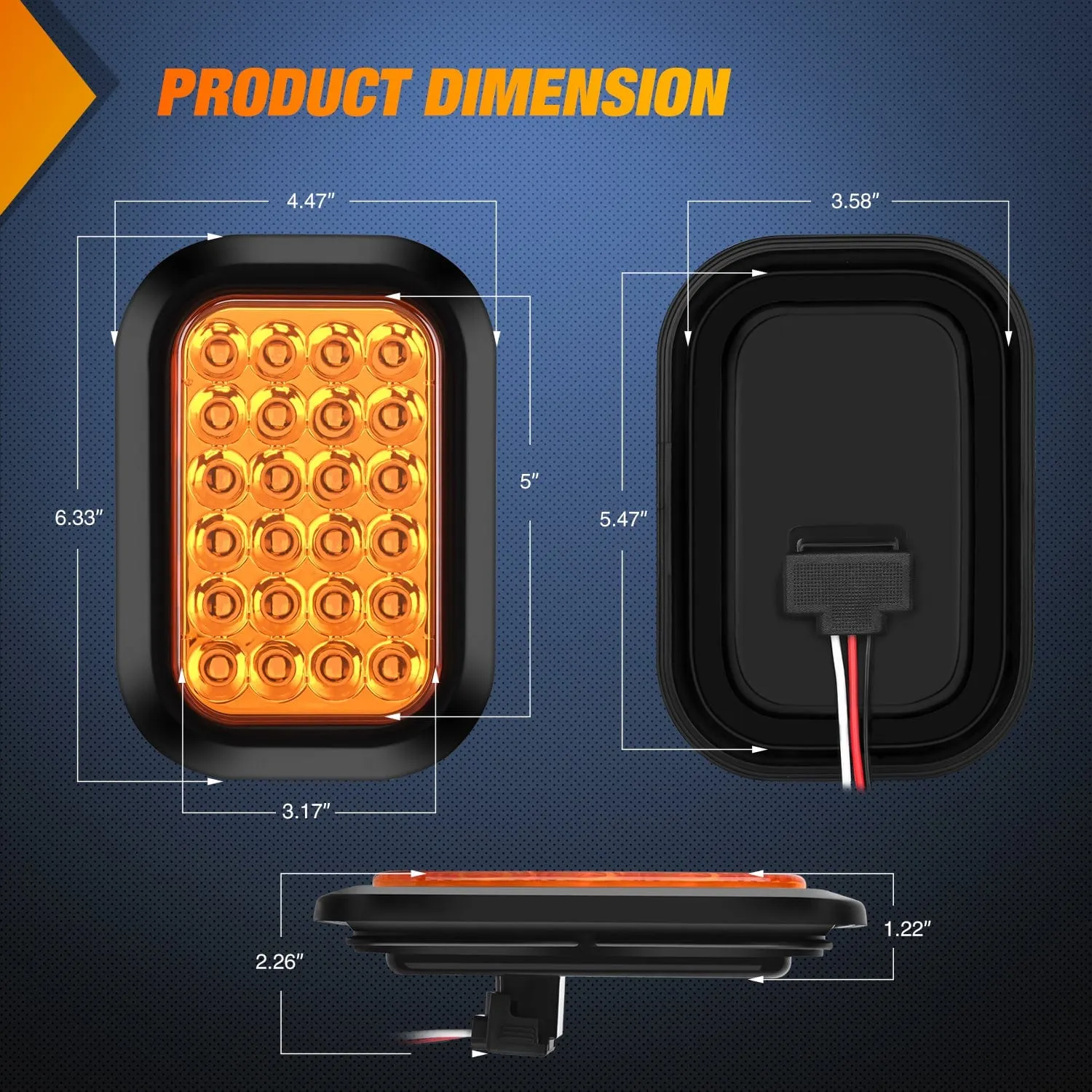 2 Pcs 5 X 3 Inch 24 Led Amber Rectangular Trailer Tail Light