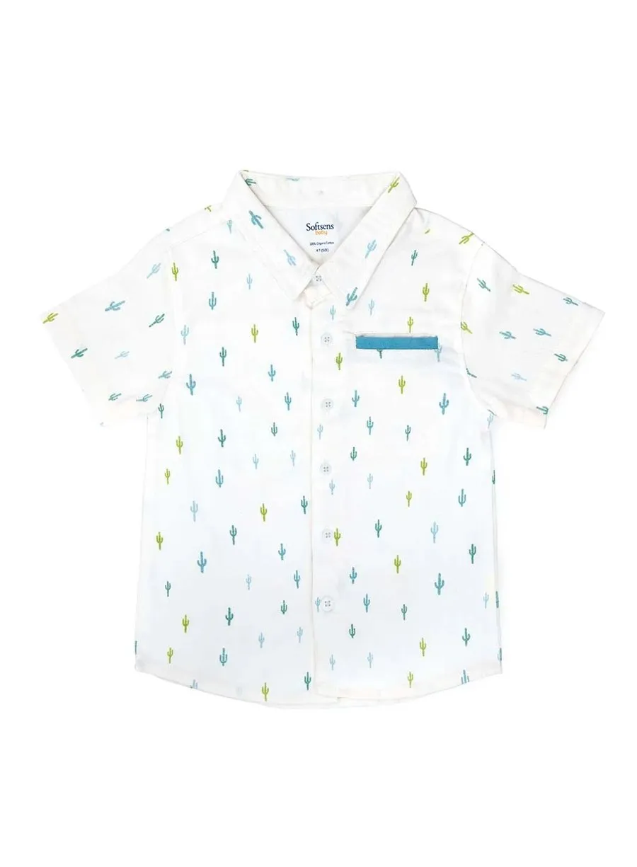 2-Piece Cactus print Shirt & Sky Blue Oxford Shorts Set