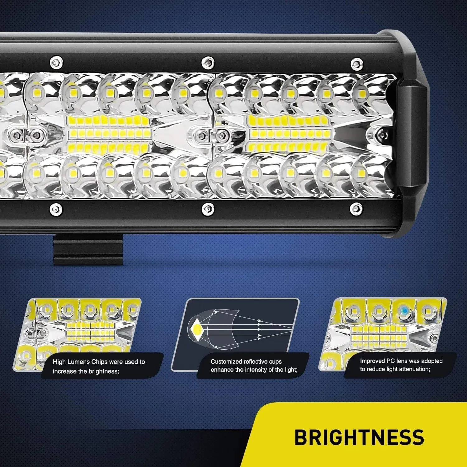26 Inch 540W 50000LM Triple Row Spot Flood LED Light Bar | 14AWG Wire 3Pin Switch