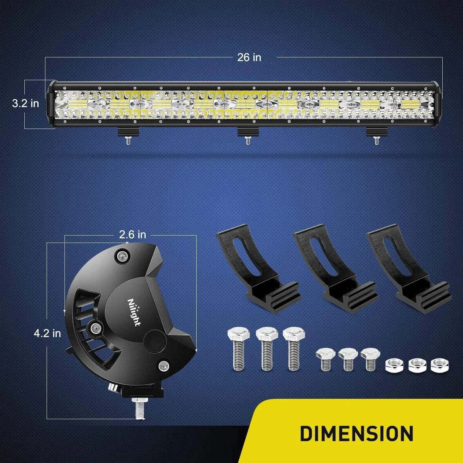 26 Inch 540W 50000LM Triple Row Spot Flood LED Light Bar | 14AWG Wire 3Pin Switch