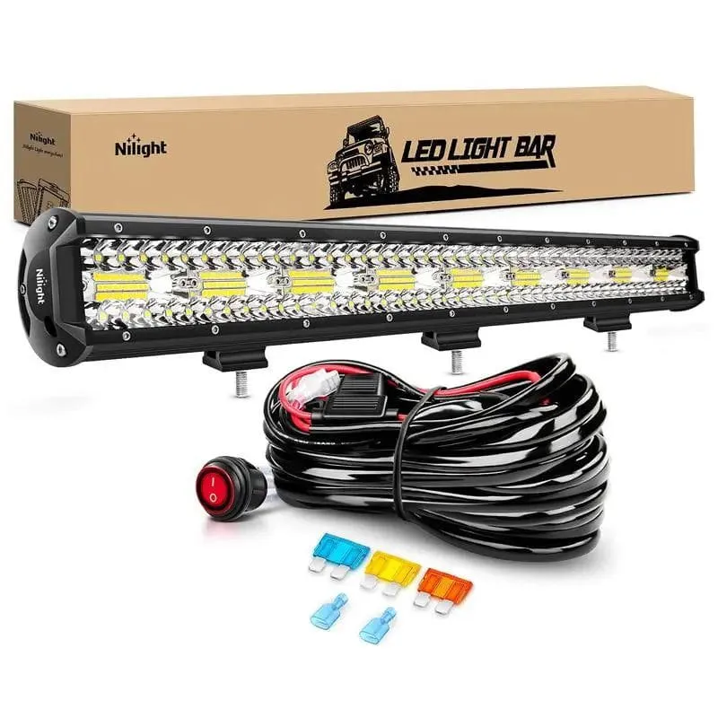 26 Inch 540W 50000LM Triple Row Spot Flood LED Light Bar | 14AWG Wire 3Pin Switch