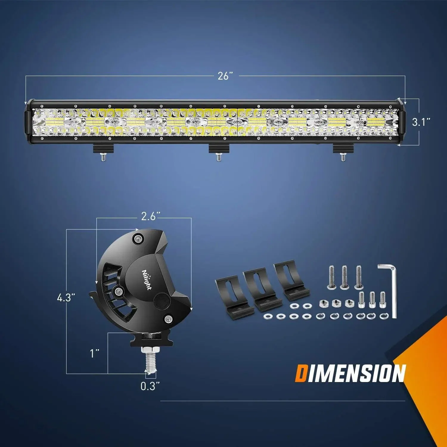 26 Inch 540W Triple Row Spot Flood LED Light Bar