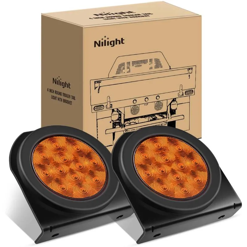 4 Inch Round Amber Tail Lights w/ Mount Bracket (Pair)