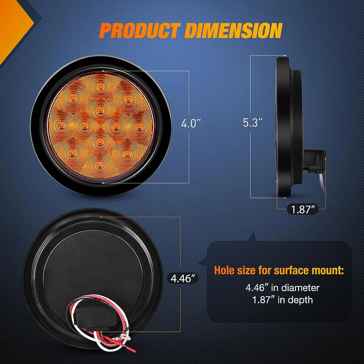 4 Inch Round Amber Tail Lights w/ Mount Bracket (Pair)