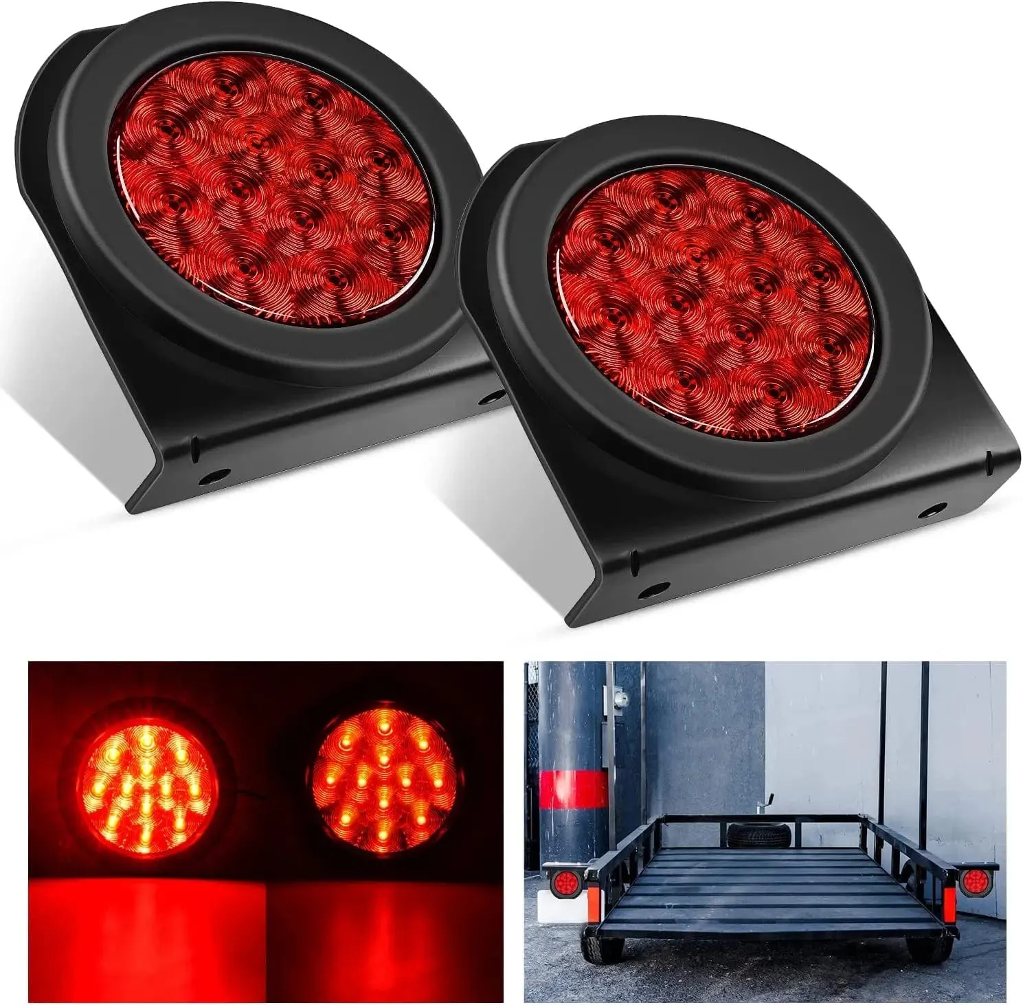 4 Inch Round Red Tail Lights w/ Mount Bracket (Pair)