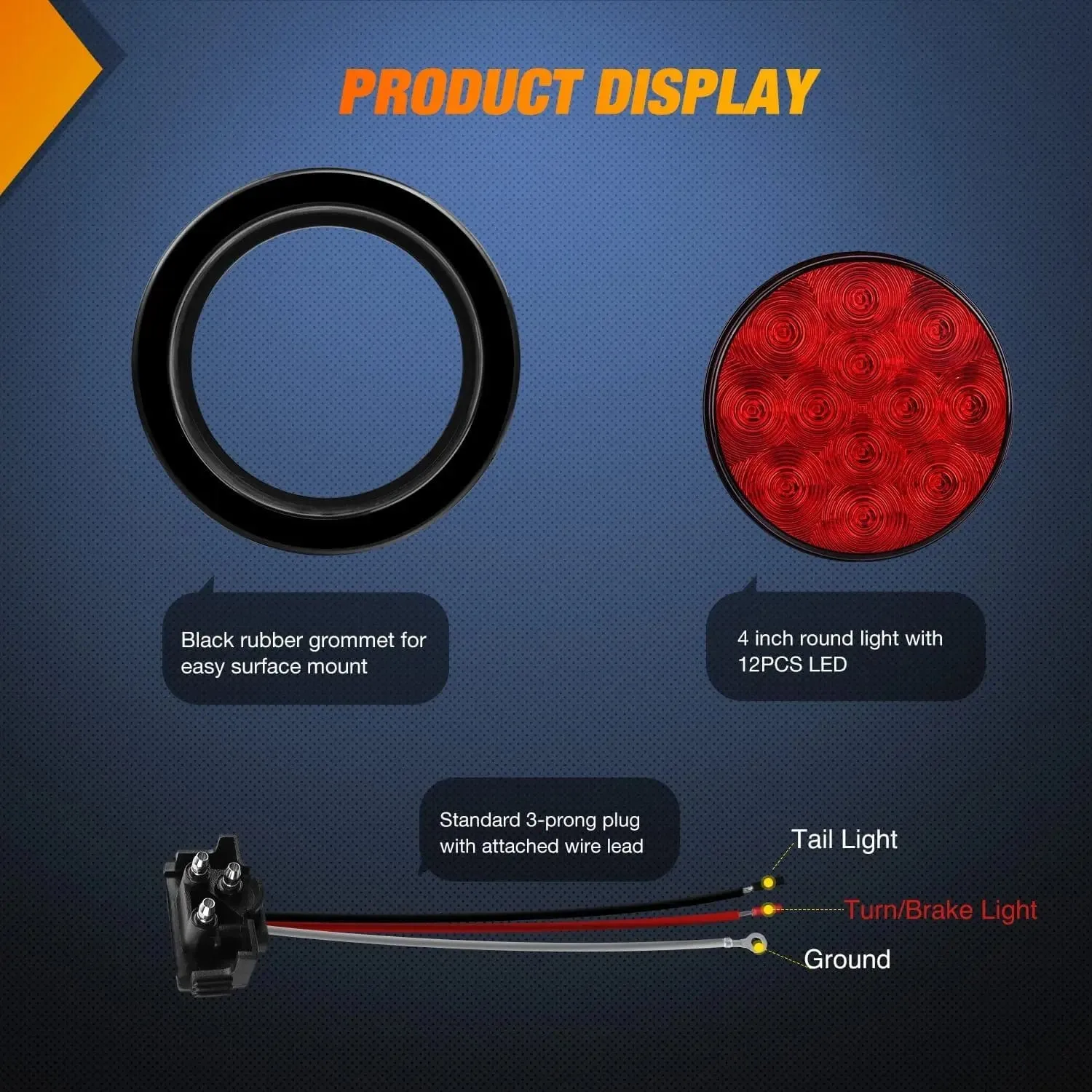 4 Inch Round Red Tail Lights w/ Mount Bracket (Pair)