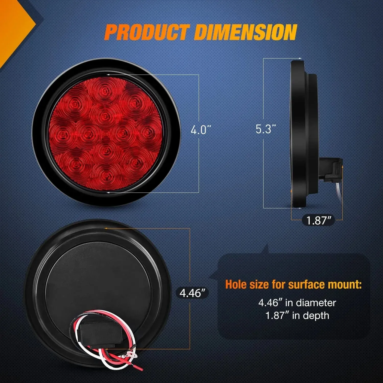 4 Inch Round Red Tail Lights w/ Mount Bracket (Pair)