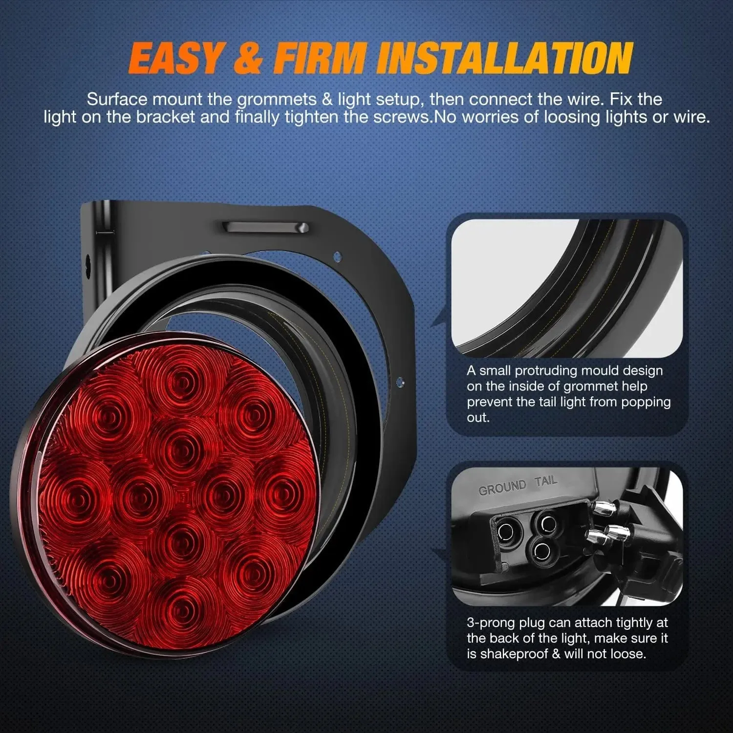 4 Inch Round Red Tail Lights w/ Mount Bracket (Pair)