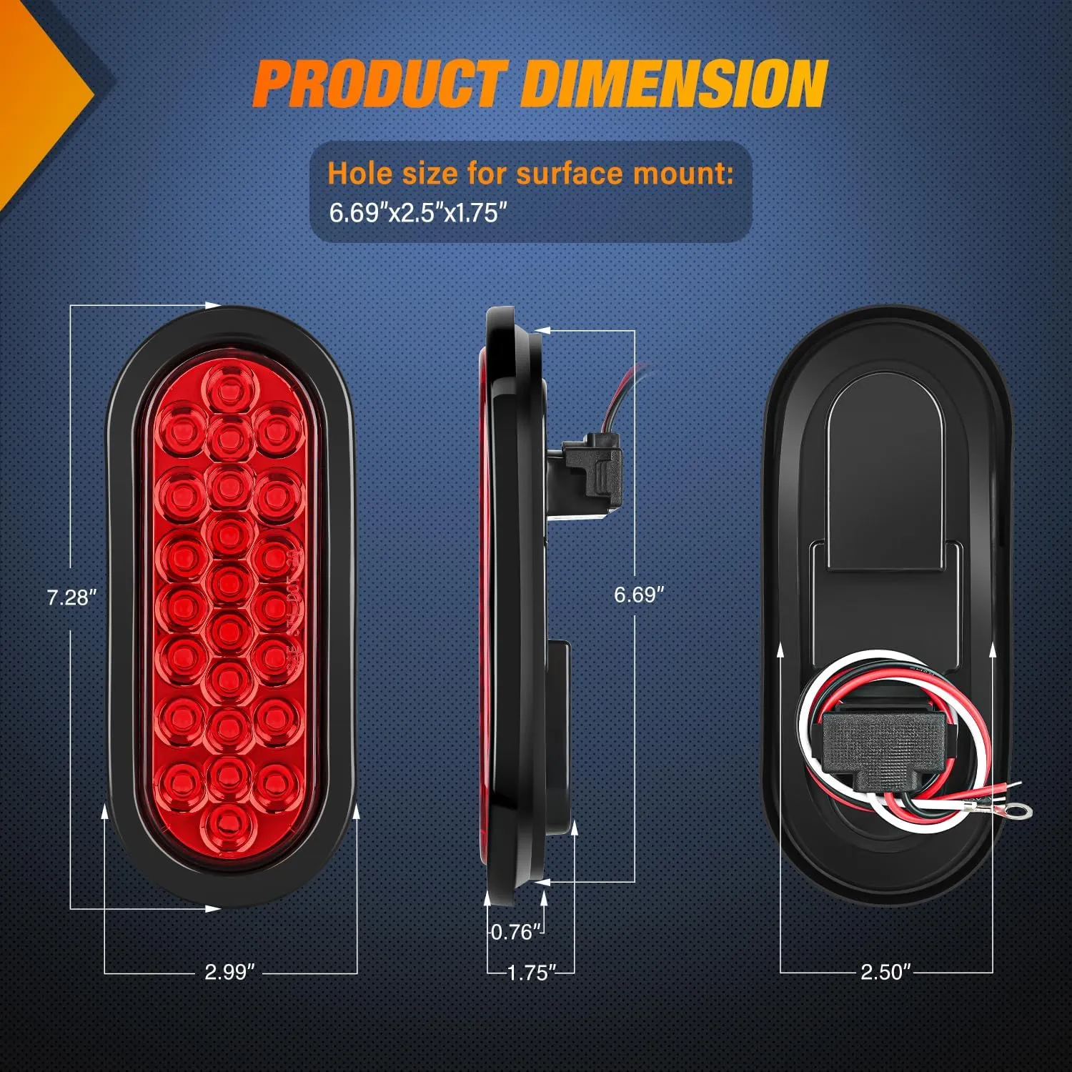 6 Inch Oval Red 24Leds Trailer Tail Lights 4Pcs