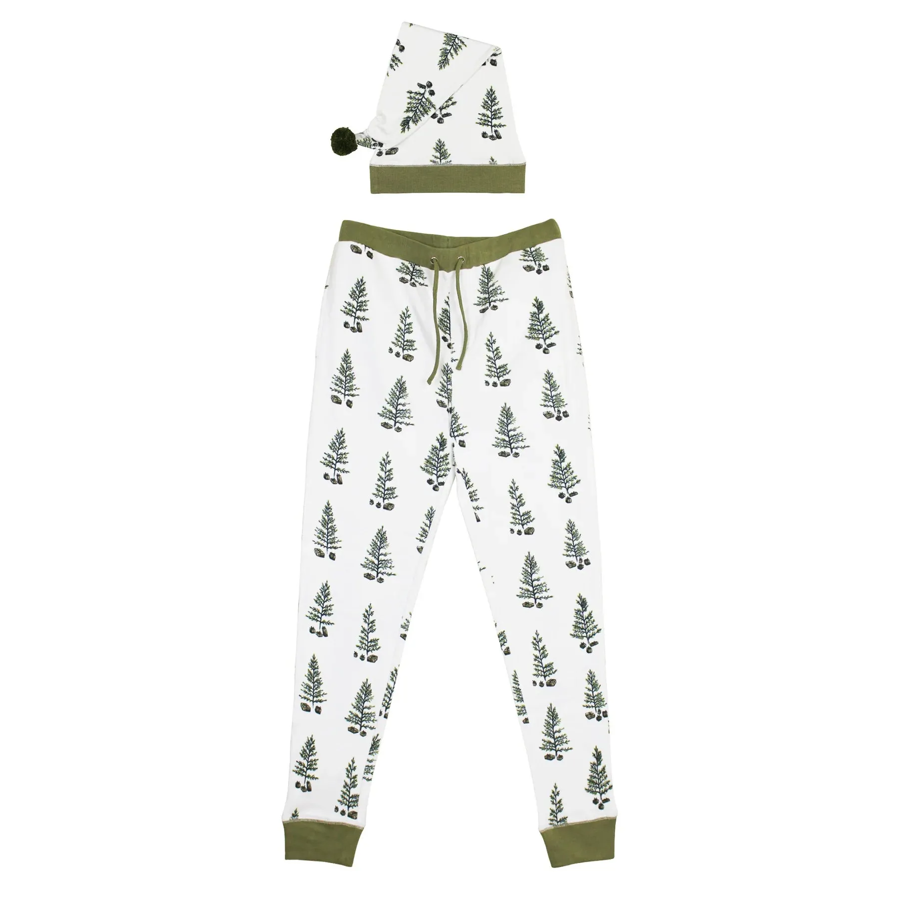 Adult's Organic Holiday Jogger & Cap Set in Under The Tree
