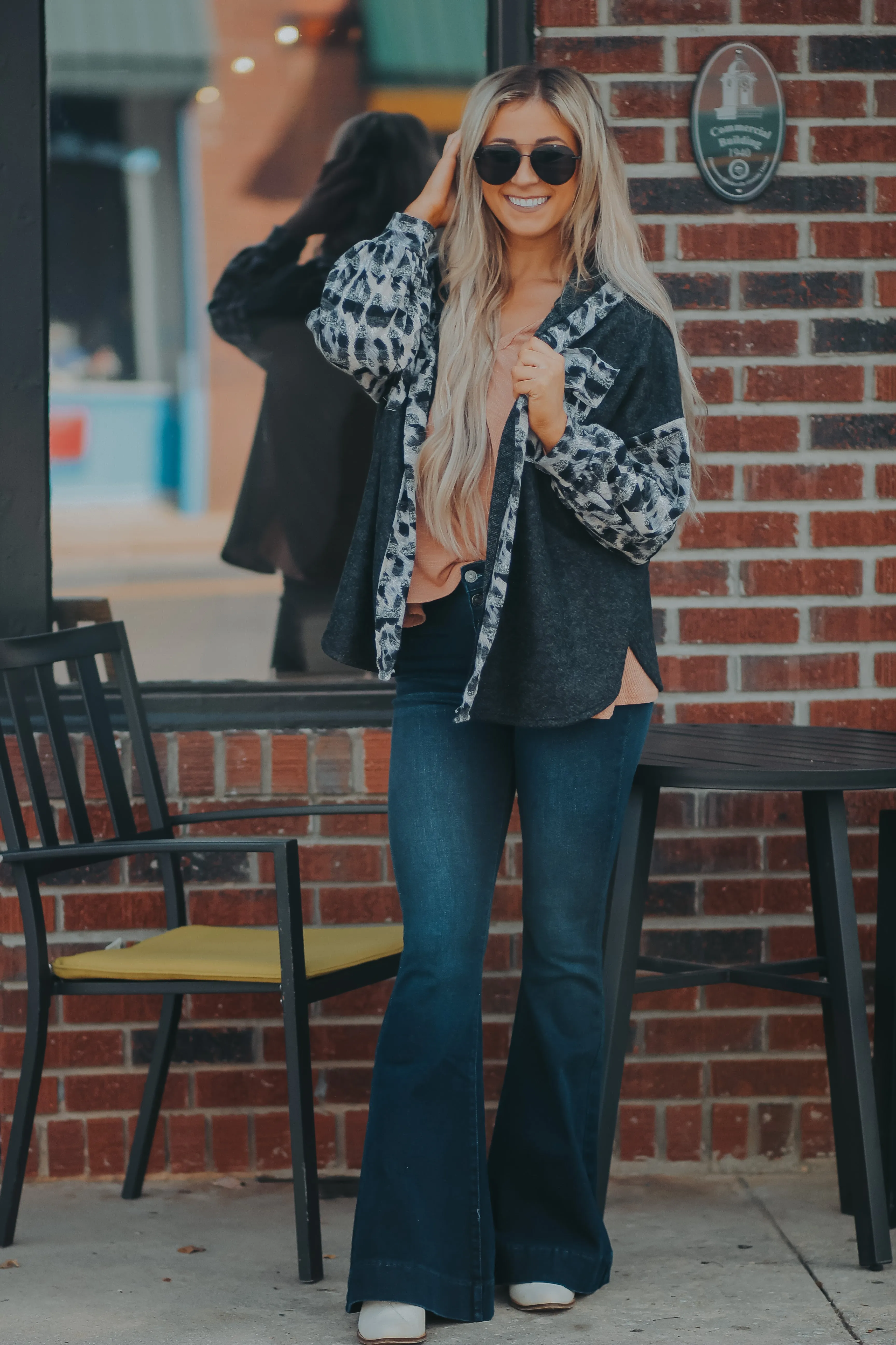Charcoal & Leopard Hooded Soft Knit Cardigan