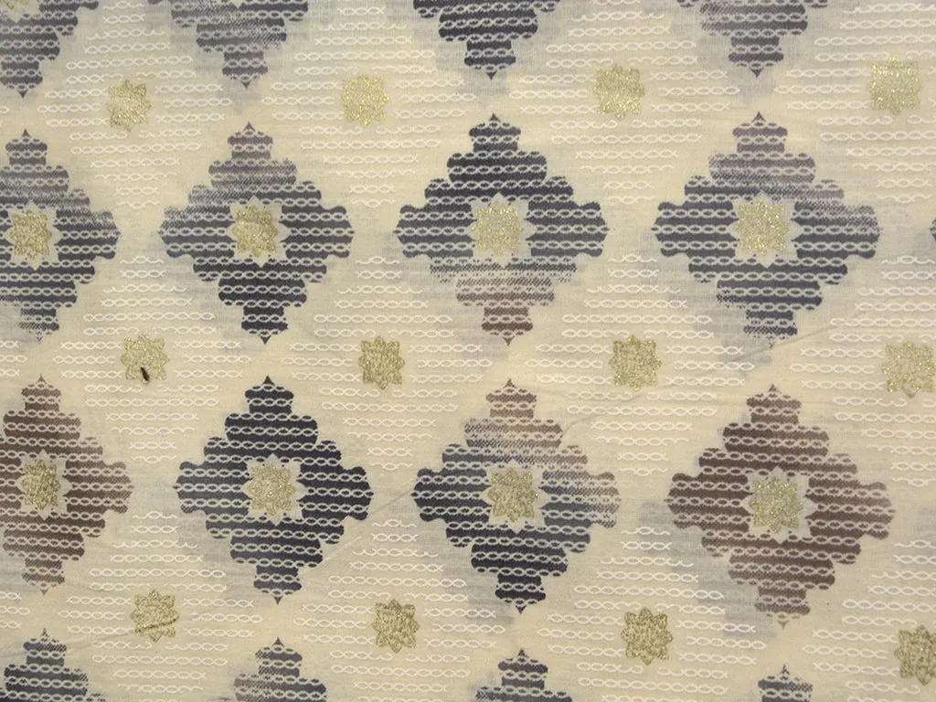 Cream Multicolor Motifs Pure Mul Mul Cotton Fabric