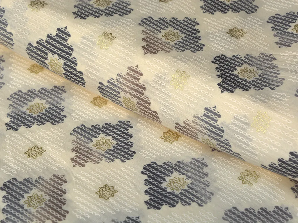 Cream Multicolor Motifs Pure Mul Mul Cotton Fabric