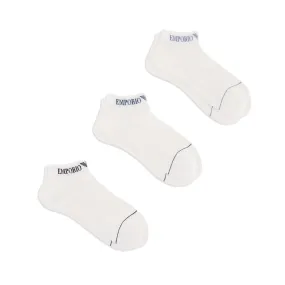 Emporio Armani 3 Pack Knitted Logo Trainer Socks White