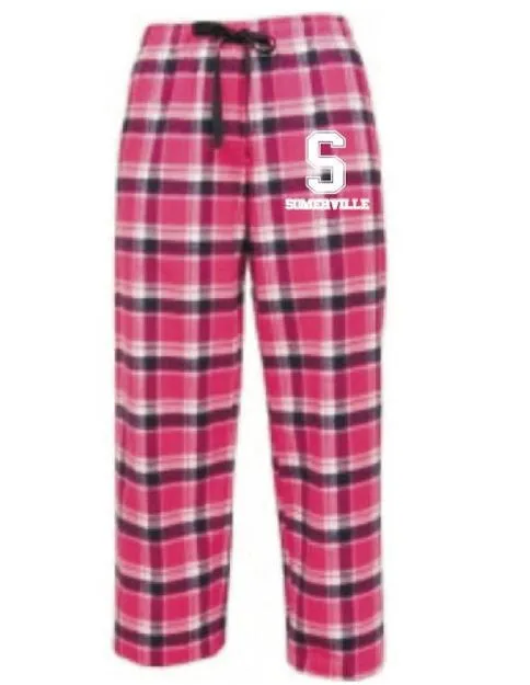 Flannel Pants <br>BRIGHT PINK & NAVY PLAID with WHITE INK