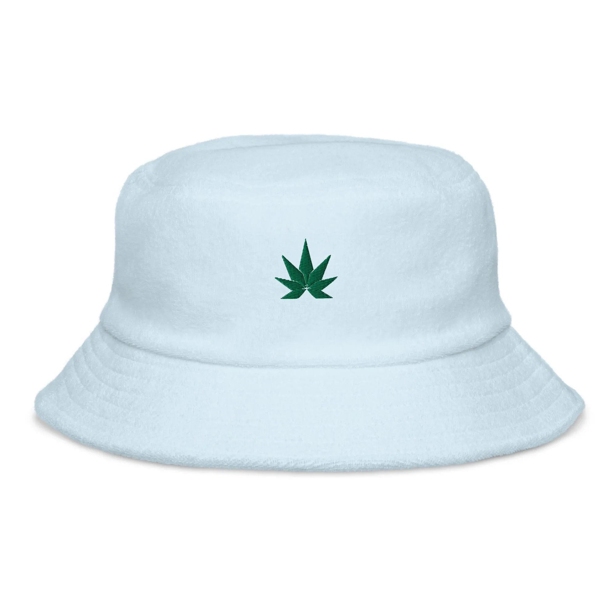 Green Cannabis Leaf Terry Cloth Bucket Hat