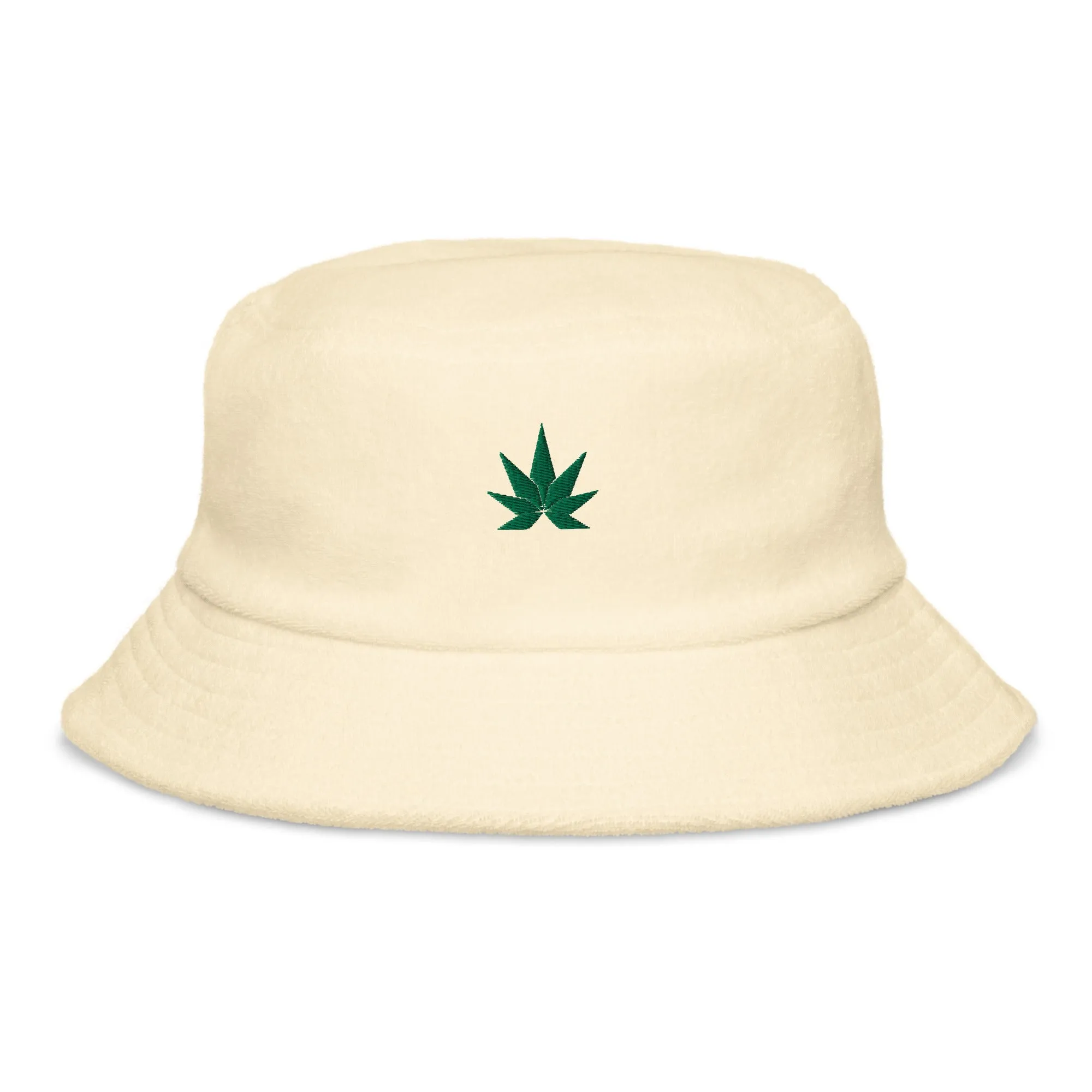 Green Cannabis Leaf Terry Cloth Bucket Hat
