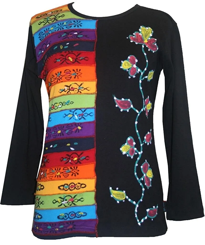 R 266 Rainbow Hand Brush Painted Patched Pastel Blouse