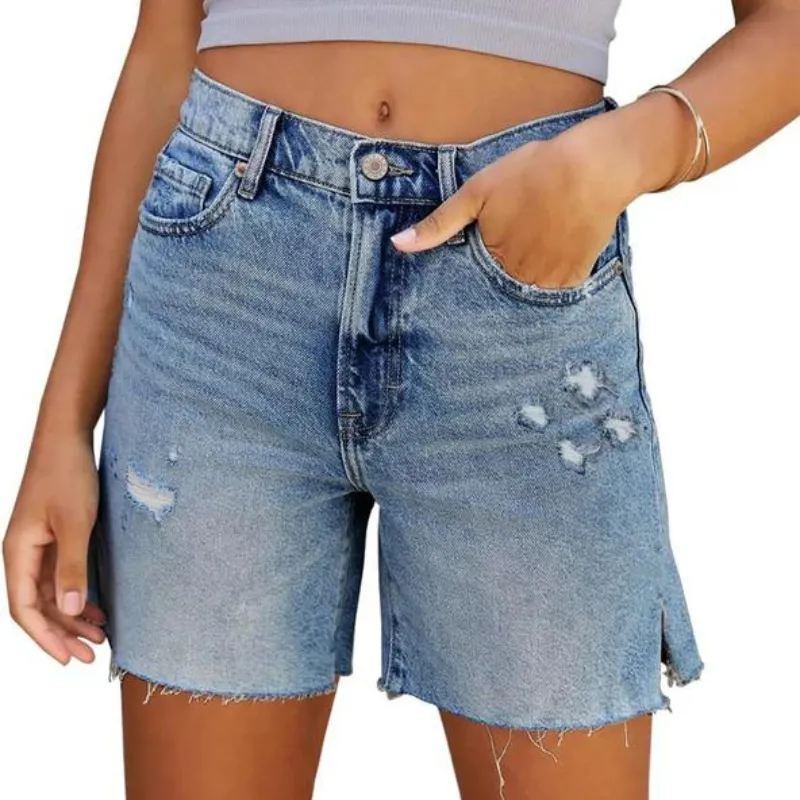 Women Elevated High Rise Denim Shorts