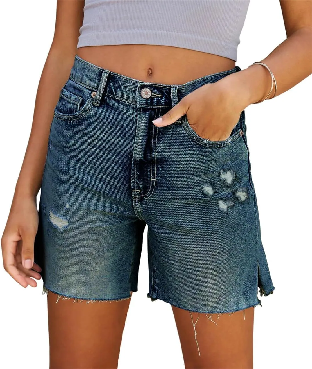 Women Elevated High Rise Denim Shorts